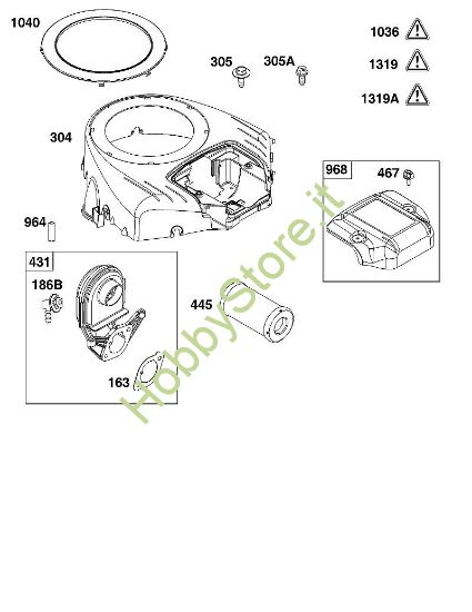 B - GRUPPO ALLOGGIAMENTO VENTOLA E FILTRO ARIA B&S - 40 €¦ 40R577-0002-H1 brand Stihl